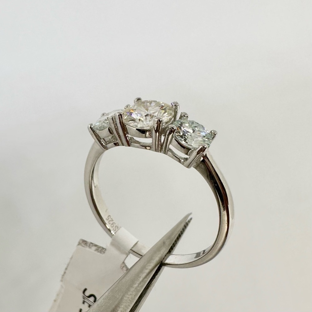 Three Stone Moissanite Ring Trilogy Past Present Future Anniversary Wedding Band - Picture 12 of 12